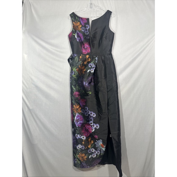 NEW $338 Kay‎ Unger [ SZ 6 ] Helene Peony Bouquet Column Gown Black Raven S2052 - Picture 9 of 14